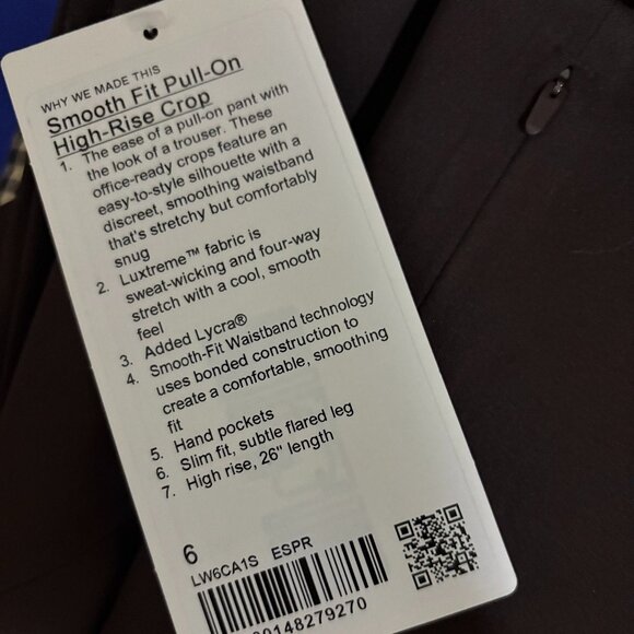 Lululemon Smooth Fit Pull-On High Rise Cropped Pant in Espresso - NWT - Picture 3 of 3
